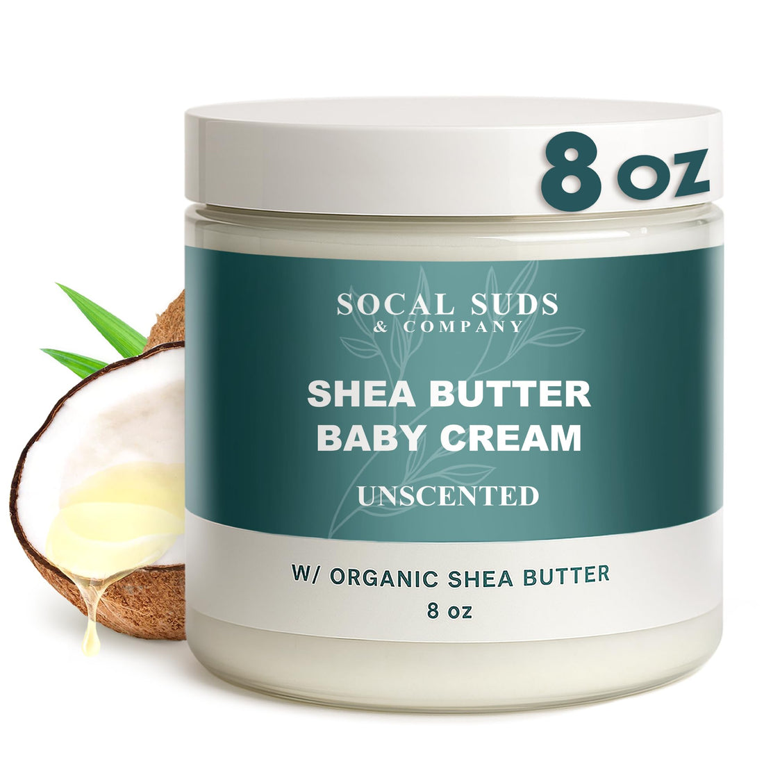 SoCal Suds &amp; Company Natural &amp; Organic Baby Cream - Gentle Moisturizing Cream for Infant Skin, Nourishing with Aloe, Shea Butter &amp; Coconut Oil, Tender Newborn Skincare - Fragrance Free, 8oz