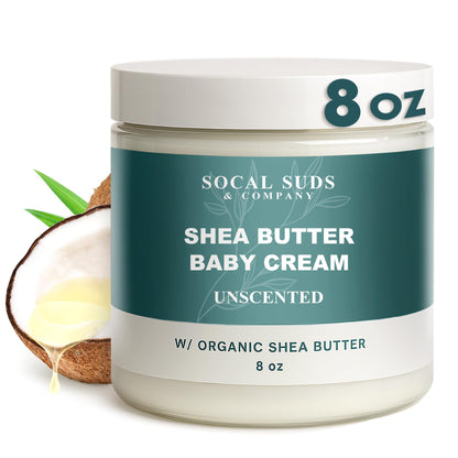 SoCal Suds &amp; Company Natural &amp; Organic Baby Cream - Gentle Moisturizing Cream for Infant Skin, Nourishing with Aloe, Shea Butter &amp; Coconut Oil, Tender Newborn Skincare - Fragrance Free, 8oz