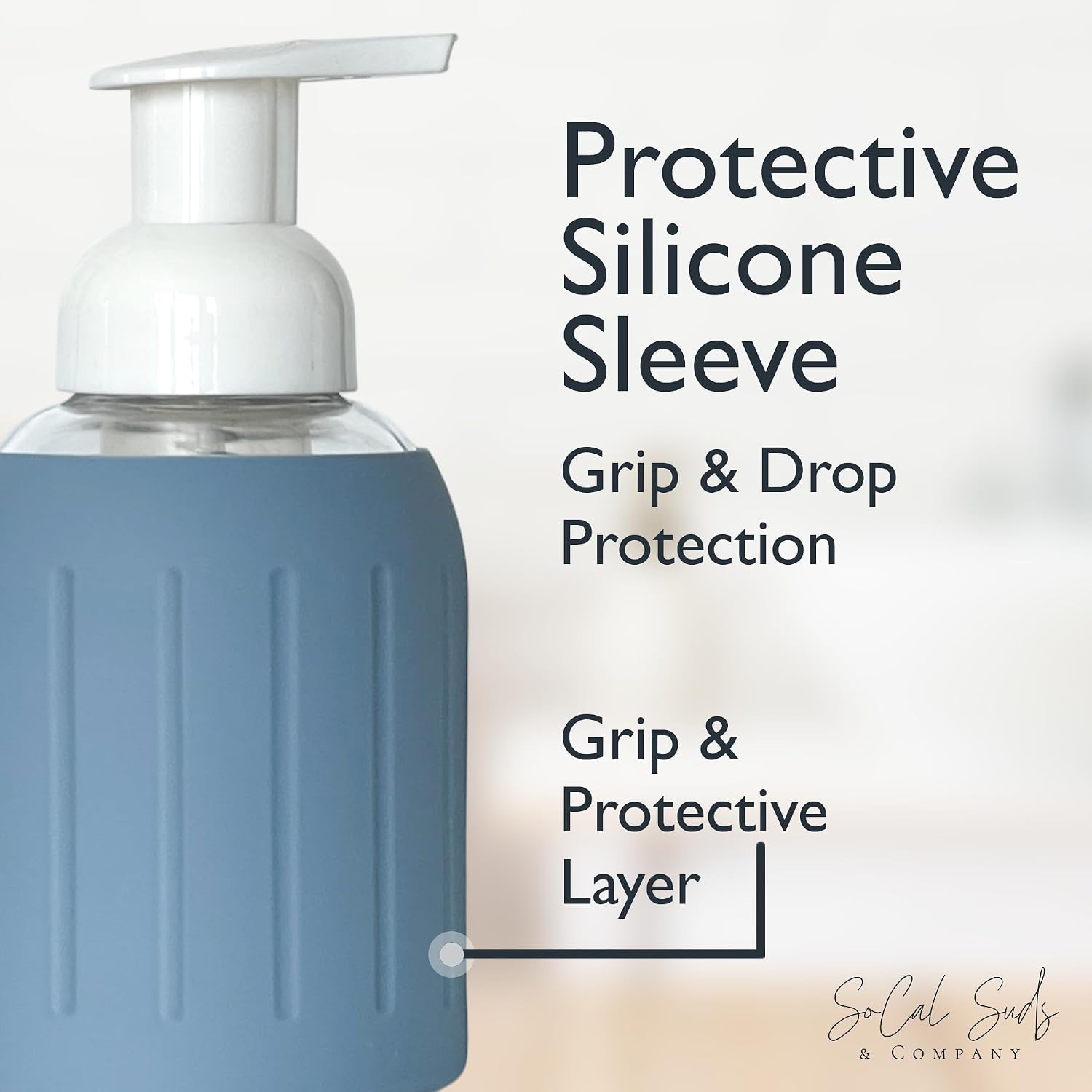 8oz Glass Foaming Soap Dispenser w/ Soft Silicone Sleeve- Fluted- Slate Blue