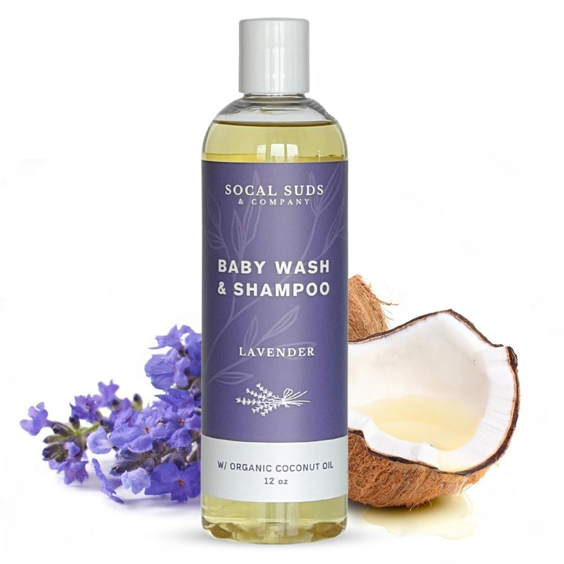 SoCal Suds &amp; Company Baby Shampoo &amp; Body Wash, 2-in-1 Organic Gel - Gentle Castile Soap with Vitamin-Infused Oils &amp; Botanicals - Natural Care for Sensitive Skin &amp; Body Hypoallergenic - 12oz Lavender