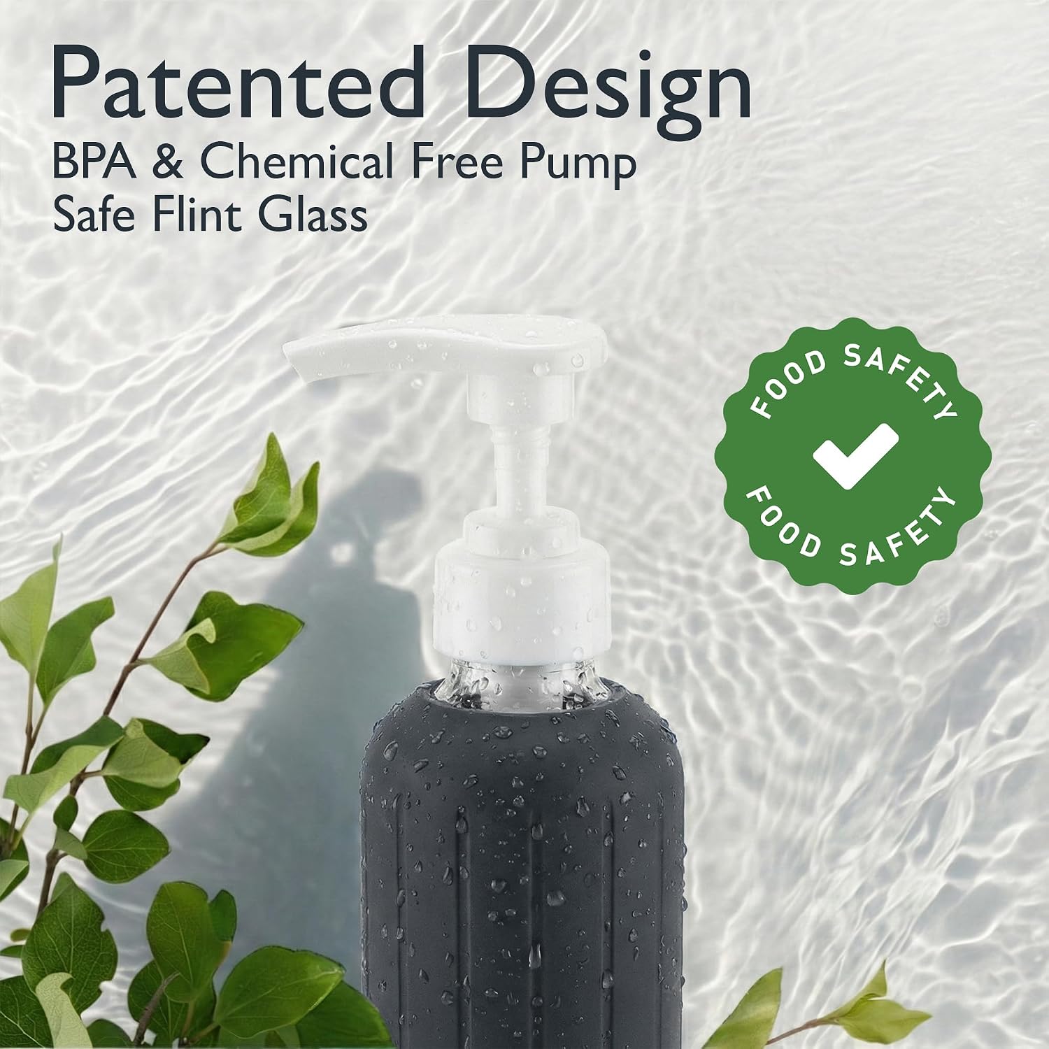 8oz Glass Gel Soap Dispenser w/ Soft Silicone Sleeve- Fluted- Charcoal