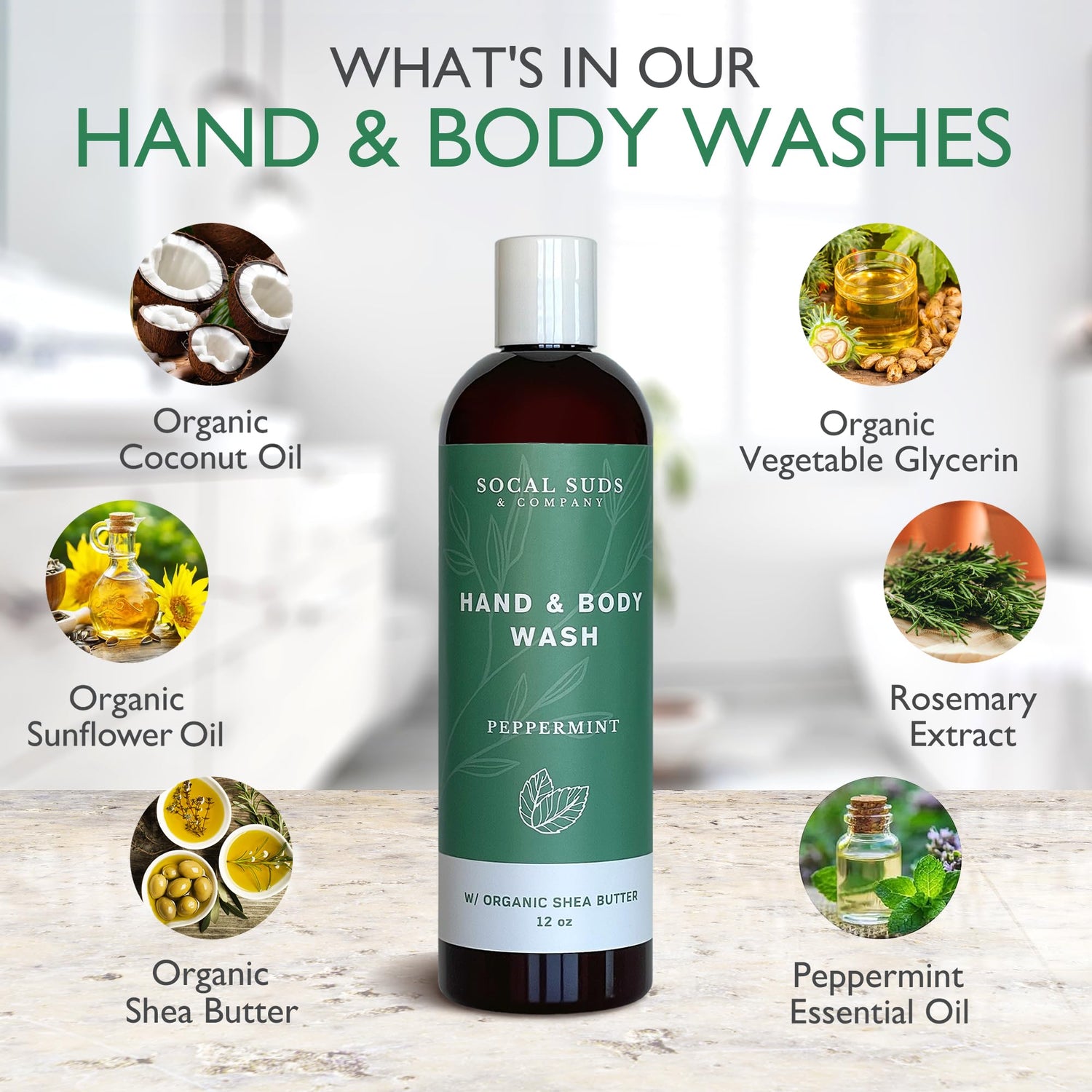 SoCal Suds &amp; Company 12oz Organic Shea Butter Hand &amp; Body Wash - Peppermint - 2 Pack