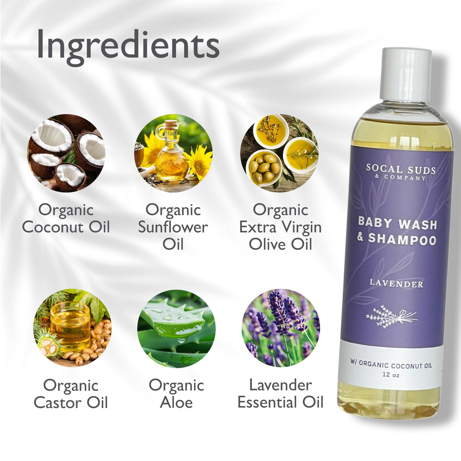 SoCal Suds &amp; Company Baby Shampoo &amp; Body Wash, 2-in-1 Organic Gel - Gentle Castile Soap with Vitamin-Infused Oils &amp; Botanicals - Natural Care for Sensitive Skin &amp; Body Hypoallergenic - 12oz Lavender