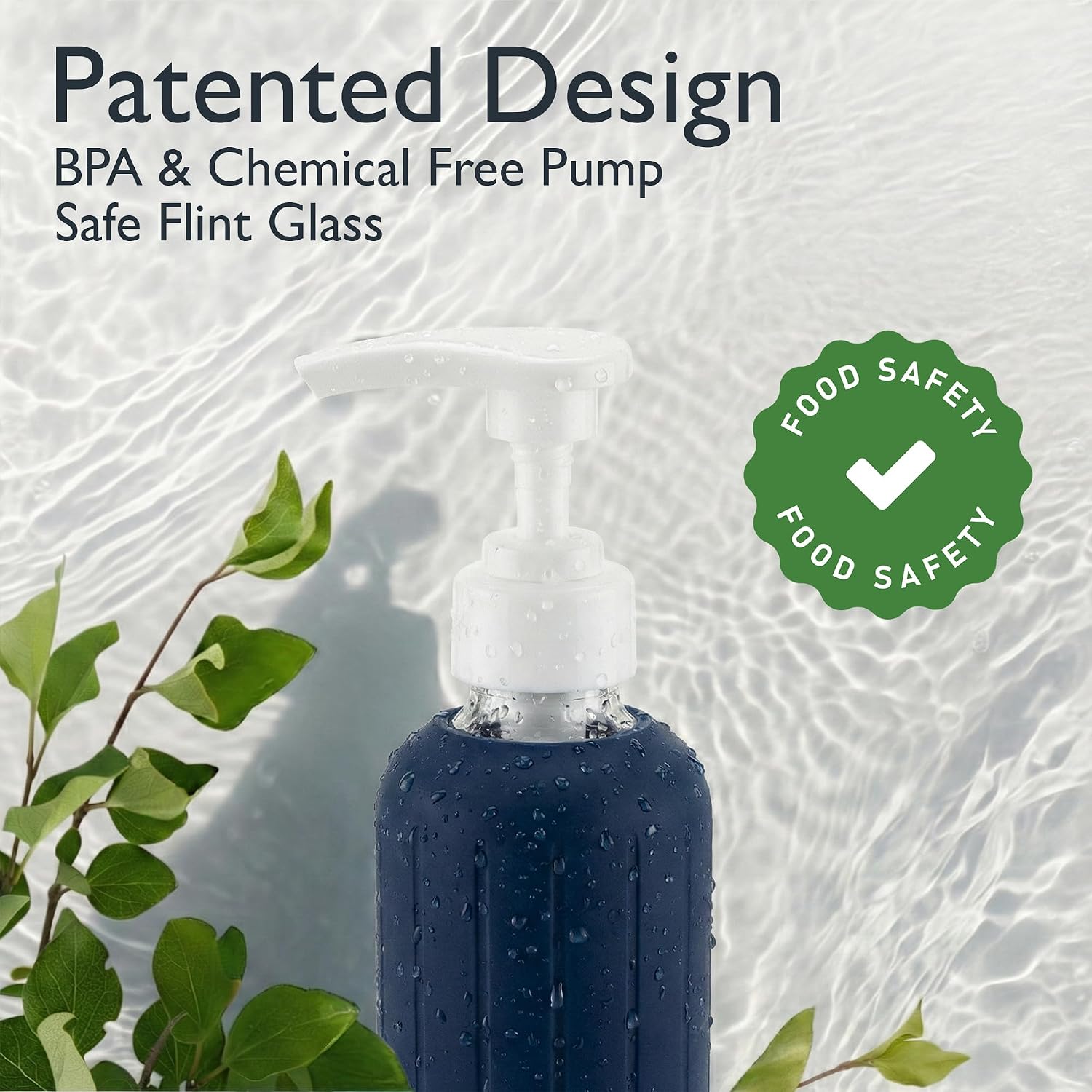 8oz Glass Gel Soap Dispenser w/ Soft Silicone Sleeve- Fluted- Navy Blue