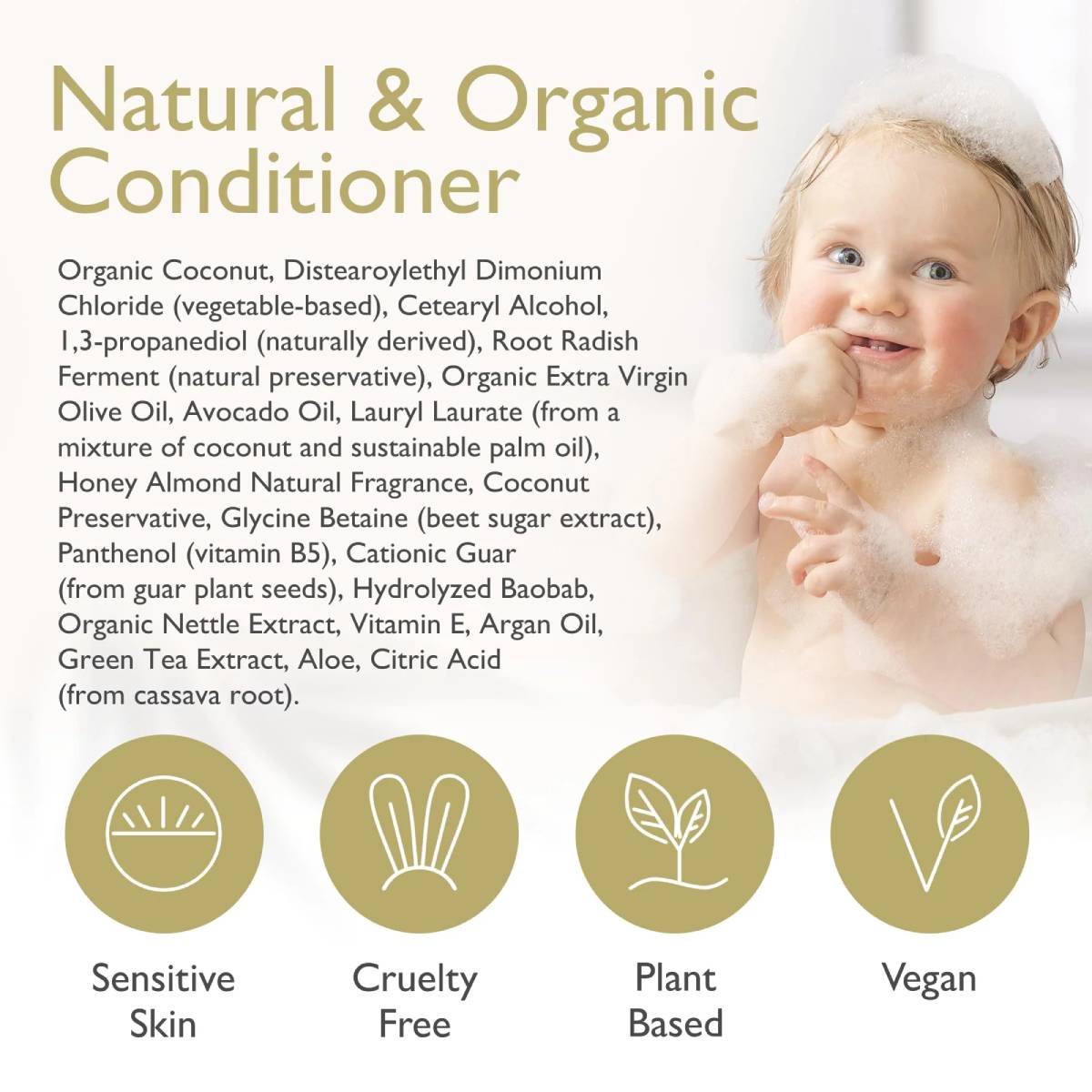 Organic Baby & Kids Conditioner – Moisturizing Formula with Natural Honey Almond Scent, Gentle & Nourishing, All Hair Types, Non-Greasy, Ideal for Sensitive Scalps, 12oz