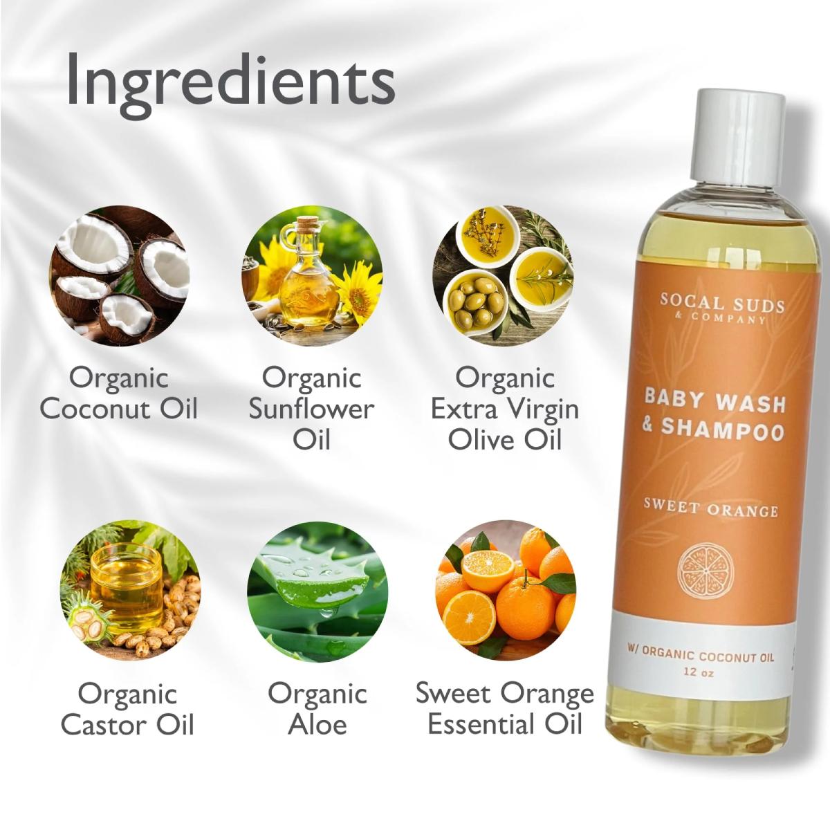 Baby Shampoo & Body Wash, 2-in-1 Organic Gel - Gentle Castile Soap with Vitamin-Infused Oils & Botanicals - Natural Care for Sensitive Skin Hypoallergenic - 12oz Sweet Orange