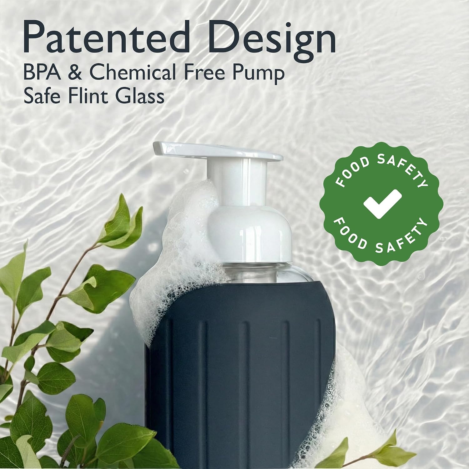 8oz Glass Foaming Soap Dispenser w/ Soft Silicone Sleeve- Fluted Charcoal