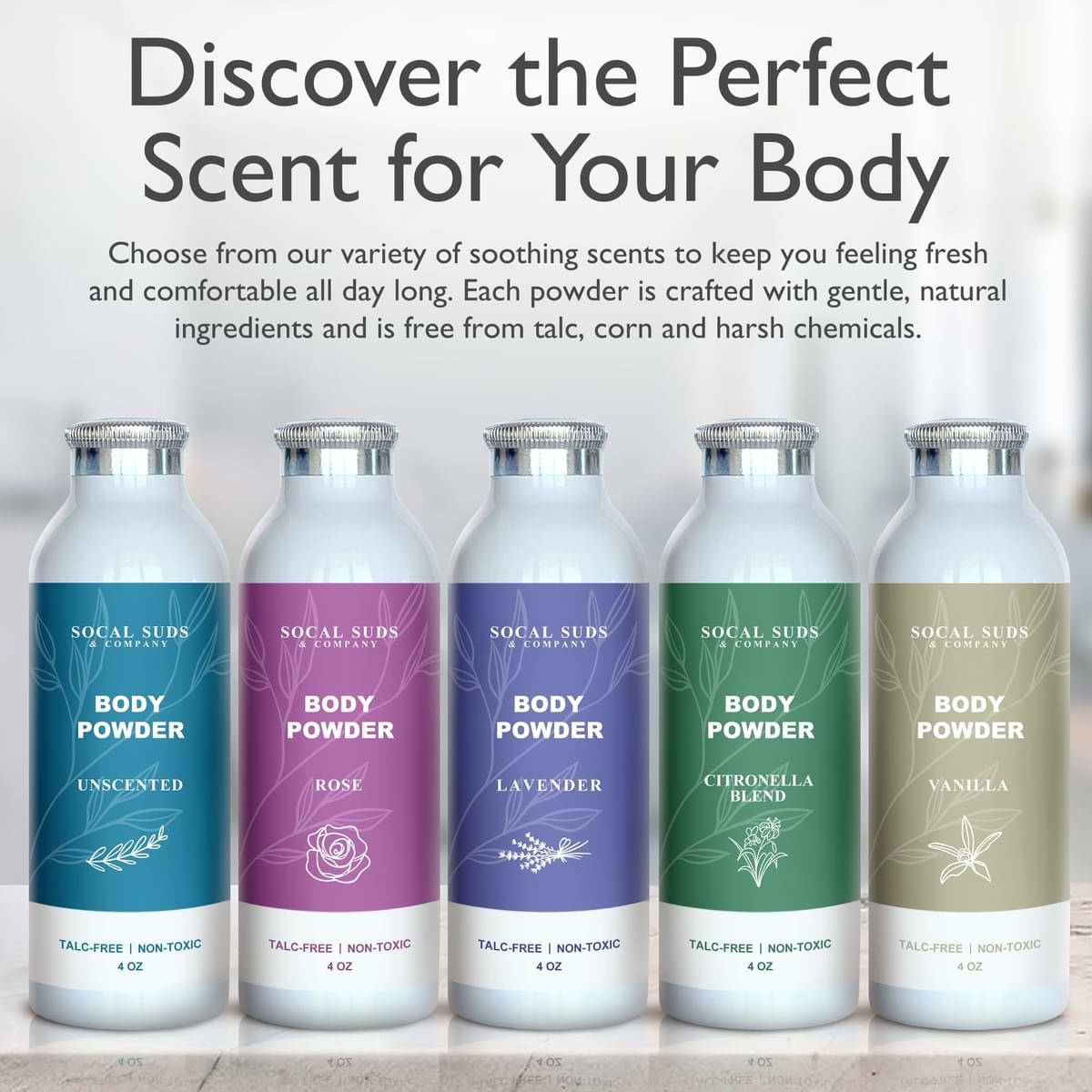 Natural Body Powder Talc-Free - with Arrowroot Powder, Kaolin, Aspen Bark Extract for Soft Soothing Delicate Skin - Lavender 4oz, 1-Pack