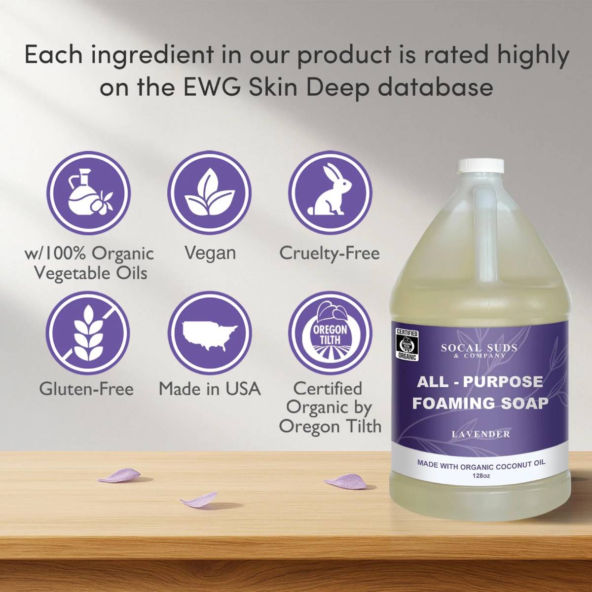 128oz Certified Organic Foaming Hand & Body Wash - Gentle Natural Body,Baby & Face Wash for Sensitive Skin, Moisturizing Soap, Hand Soap and More - Lavender