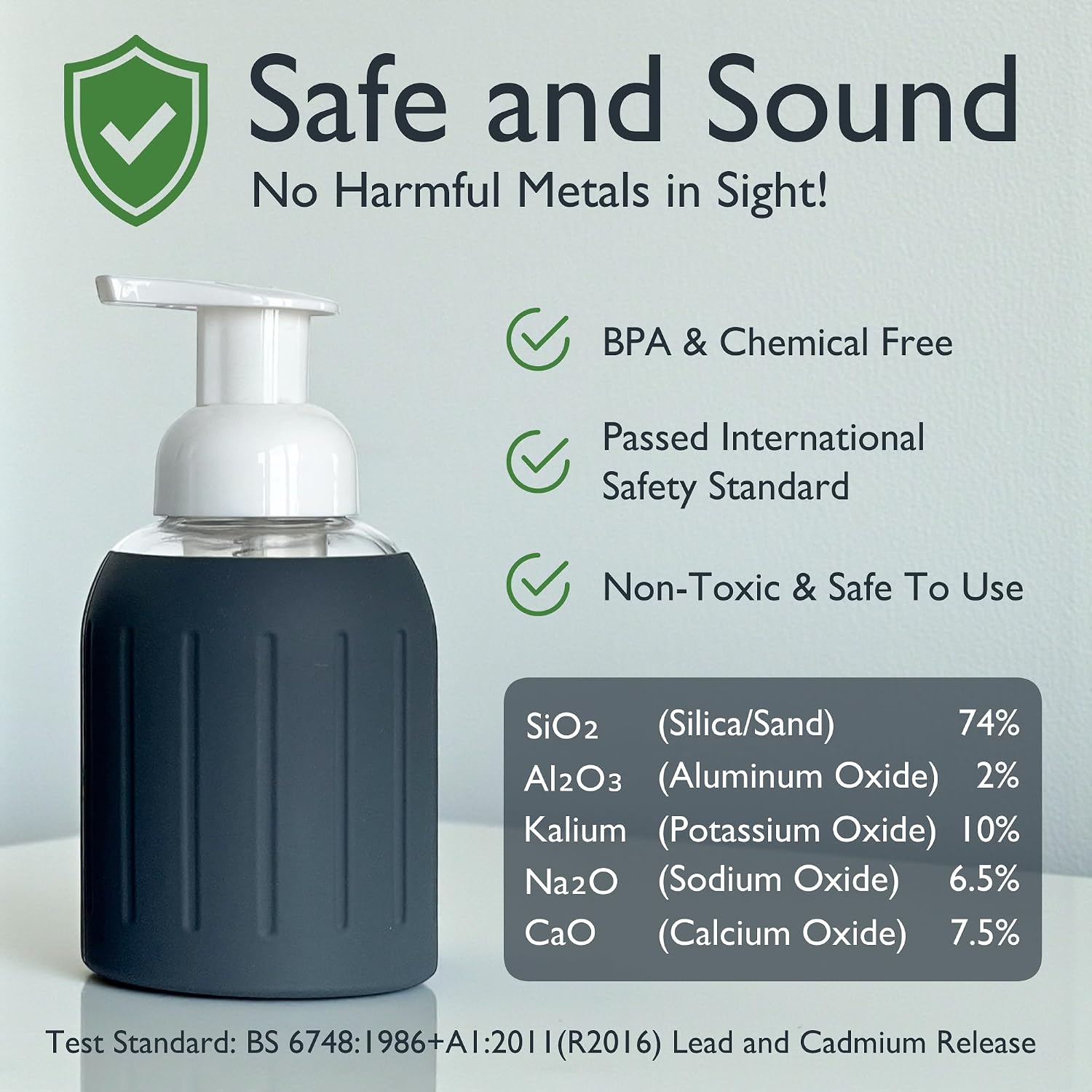 8oz Glass Foaming Soap Dispenser w/ Soft Silicone Sleeve- Fluted Charcoal
