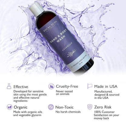 SoCal Suds &amp; Company Organic Shea Butter Body Wash – Lavender Liquid Soap for Hand &amp; Body, Moisturizing Shower Gel - Daily Body Wash for Women, Men &amp; Unisex, Gentle Skin Care &amp; Protection - (12oz)