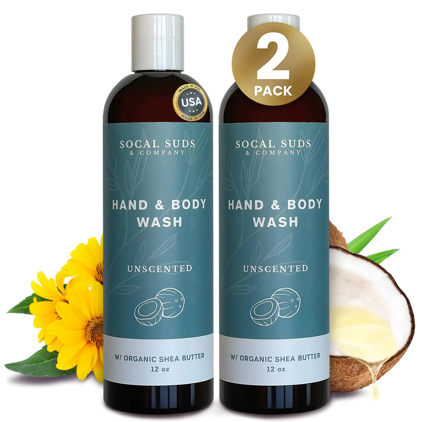 Hand & Body Wash Organic Shea Butter - Peppermint Scent - Liquid Soap - Daily Body Wash for Men and Women - Moisturizing Ingredients - Gentle Shower Gel - Non-Drying - 12oz